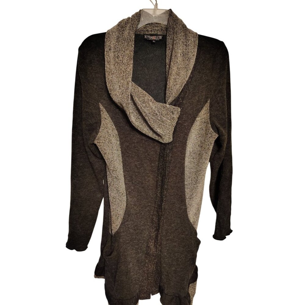 The Pyramid Collection 1XL Gray Cardigan Asymmetrical Zip Lagenlook Cowl Neck